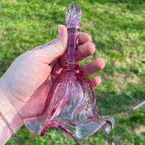 vintage Fenton Art Glass bell pink cabbage rose paisley swirl pattern